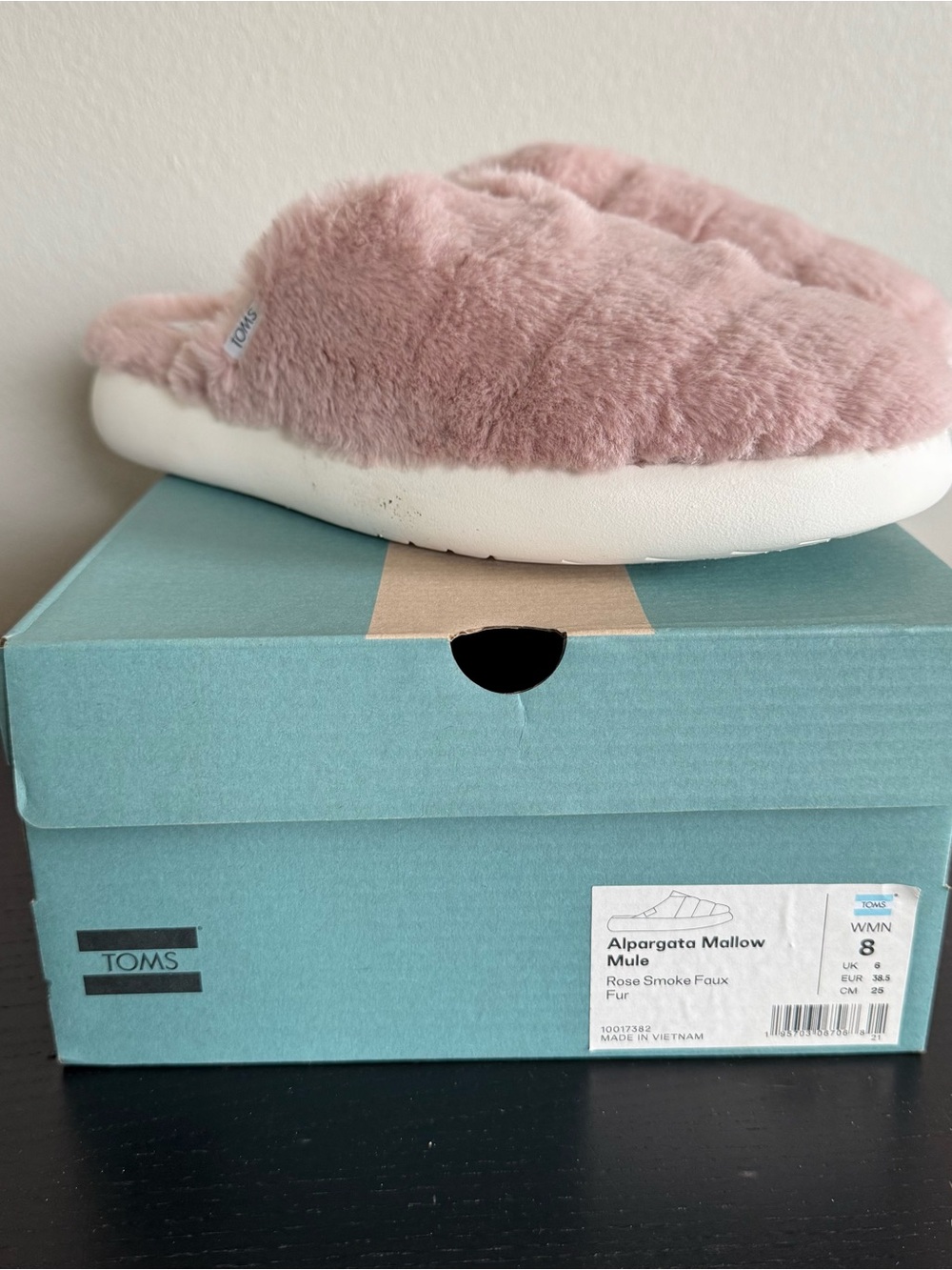 TOMS Alpargata Mallow Mule Faux Fur Slippers Rose Smoke Pink 8